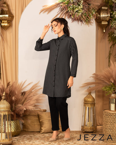 Polyester Knee-Length Button-Down Top 62231
